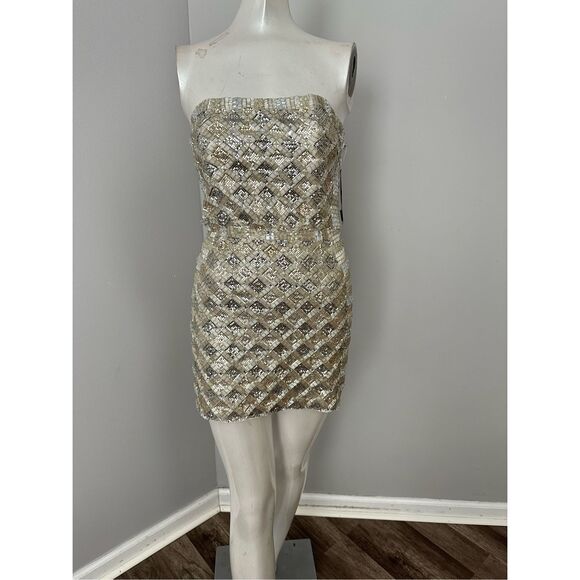 NWT Retrofete New York Strapless Heather Sequin Mini Dress Silver & Gold XS $940 - Picture 5 of 14